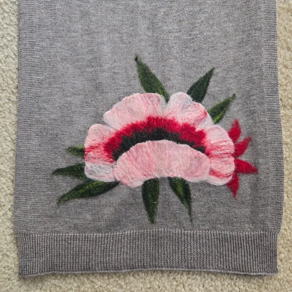 NWOT J. Jill Knit Scarf with Needle Felted Wool Flowers